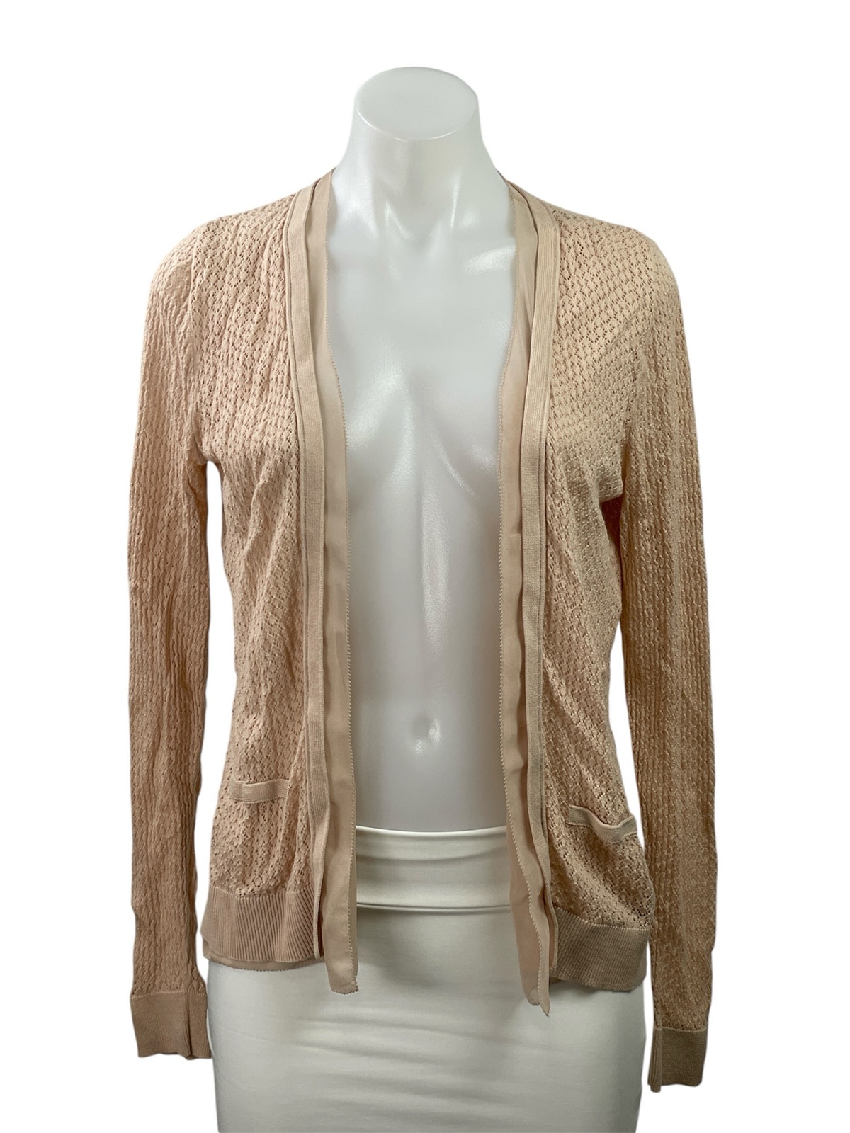 Ann Taylor Women's Peach Coral Long Sleeve Knit Open Cardigan Sweater Top Size S